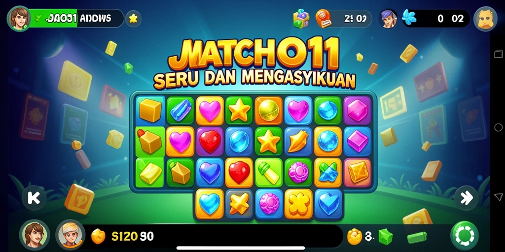 Tampilan gameplay seru dengan kombinasi colorful Match-3.