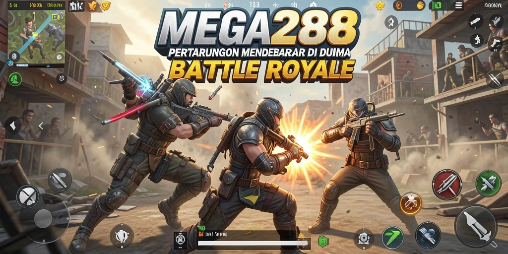 Gameplay seru MEGA288 dengan pertempuran Battle Royale yang intens.