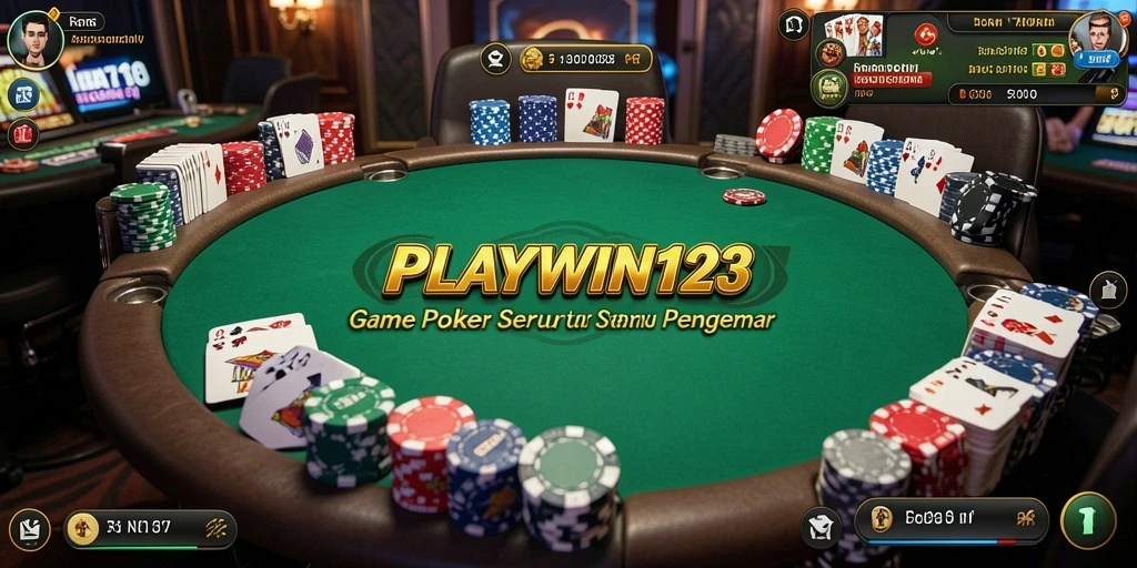 Tampilan utama gameplay Poker di PLAYWIN123 yang menarik dan interaktif.