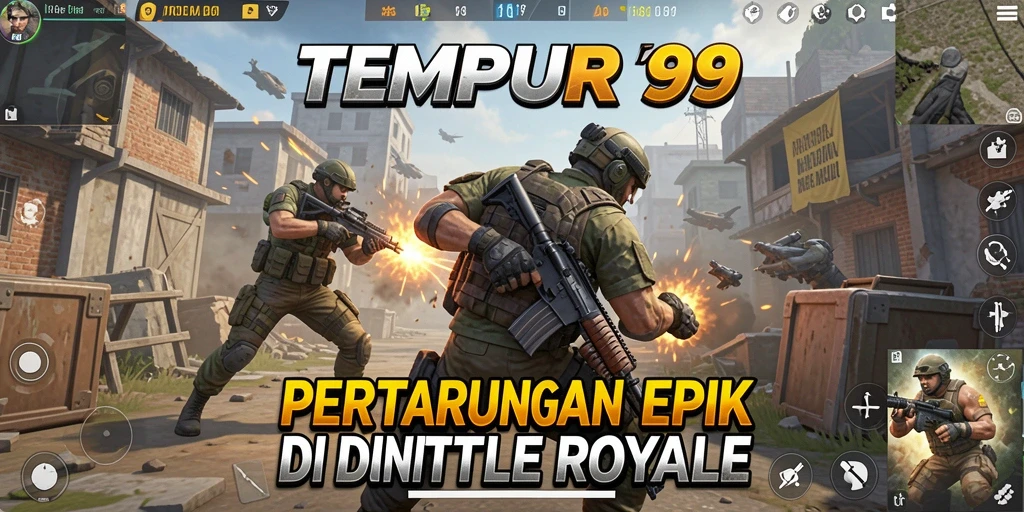 Screenshot TEMPUR99 menunjukkan pertempuran strategis dalam gameplay Battle Royale.