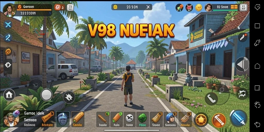 Tampilan gameplay V98 yang menarik dan penuh warna.