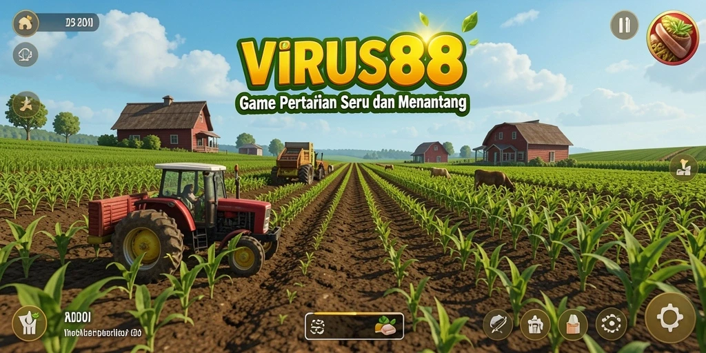 Screenshot gameplay VIRUS88 menampilkan aktivitas pertanian yang seru.